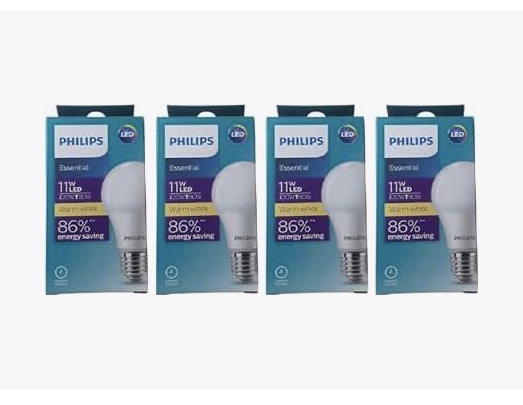 Philips Essential LED Bulb 11W E27 3000K Warm White - 4 PCS Pack