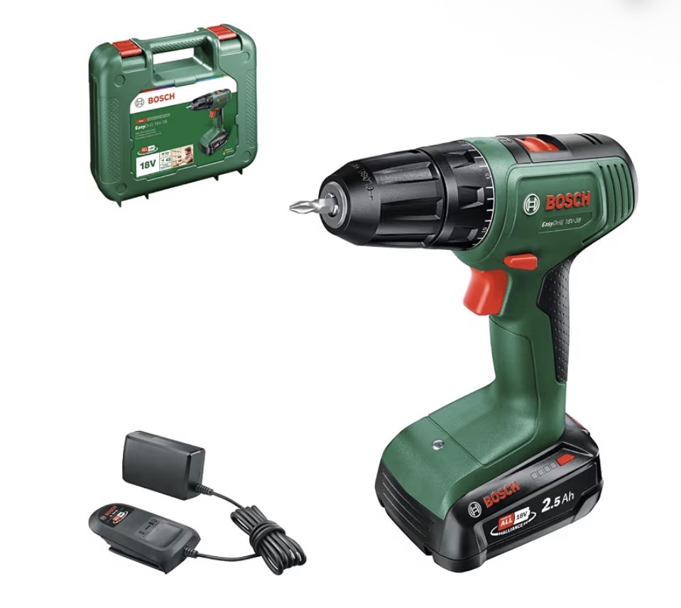 Bosch EasyDrill 18V-38 battery screwdriver (1 x 2.5 Ah battery, 18 V system; in carrying case)