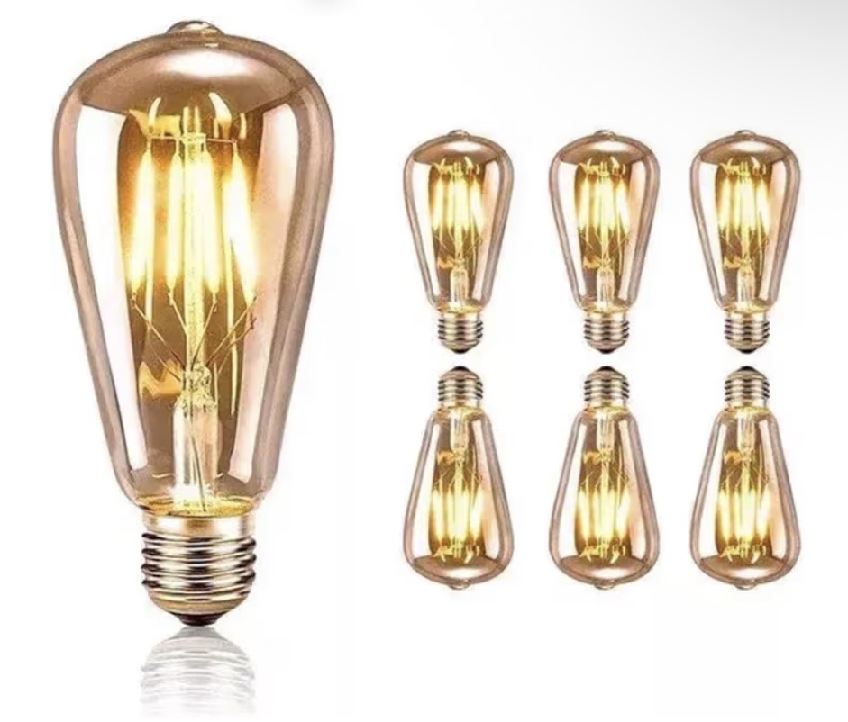 6 Pack Vintage Edison LED Bulbs, ST64 (Amber Color)
